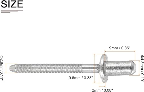 Miniatura 2 de Remaches ciegos de 0.189 in x 0.354 in (DxL)  Paquete de 50  Bueno para la unión de maquinaria  Remache de extremo cerrado de cúpula de acero