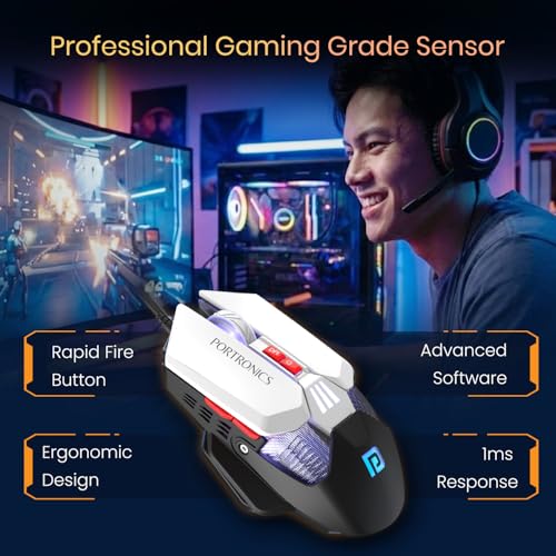 Image of Portronics Vader X USB Wired Programmable Gaming Mouse, Upto 12800 Adjustable DPi, 7 Button Control, Upto 10 Million Click, Ultra-Responsive 7000fps, RGB Lights, 1000Hz Polling Rate (Black)