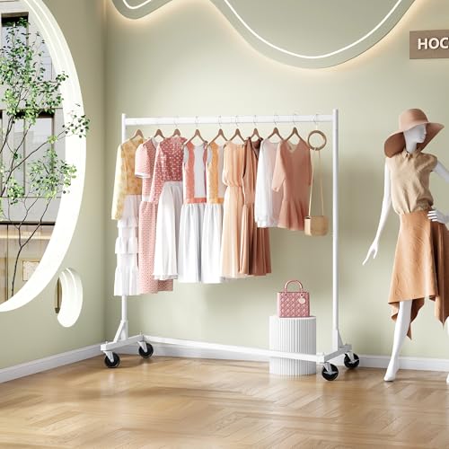 Image of Hoctieon Z Rack, Rolling Clothes Racks with Z-Base, Heavy Duty Garment Rack, Clothing Racks for Hanging Clothes, Sturdy Metal Hanging Holder, Clothes Organizer Rack, White