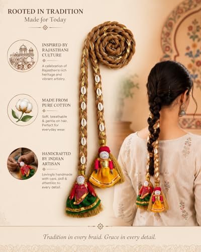 Image of Zippy Flora Desi Jodi Parandi (Brown) | Handmade Boho Traditional Hair Accessory | Elegant Braided Parandi with Tassels & Shell Embellishments | 22-Inch Hair Extension Choti for Curly & Straight Hair | Ethnic Punjabi Style Hair Jewellery for Women & Girls