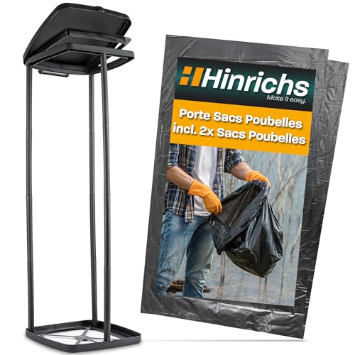 Hinrichs Support Sacs Poubelles 120 L - Support Sacs Poubelles réglable en Hauteur avec Couvercle et Anneau de Serrage pour Sacs poubelles 120 L - Support...