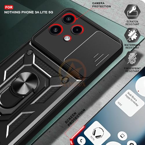 Image of Armor Bumper Back Cover Case for Nothing Phone 3A Lite 5G Rotating Camera Cover, Ring Holder & Kickstand | Heavy Duty & 360 Degree Protection Nothing Phone 3A Lite 5G Back Cover (Black)