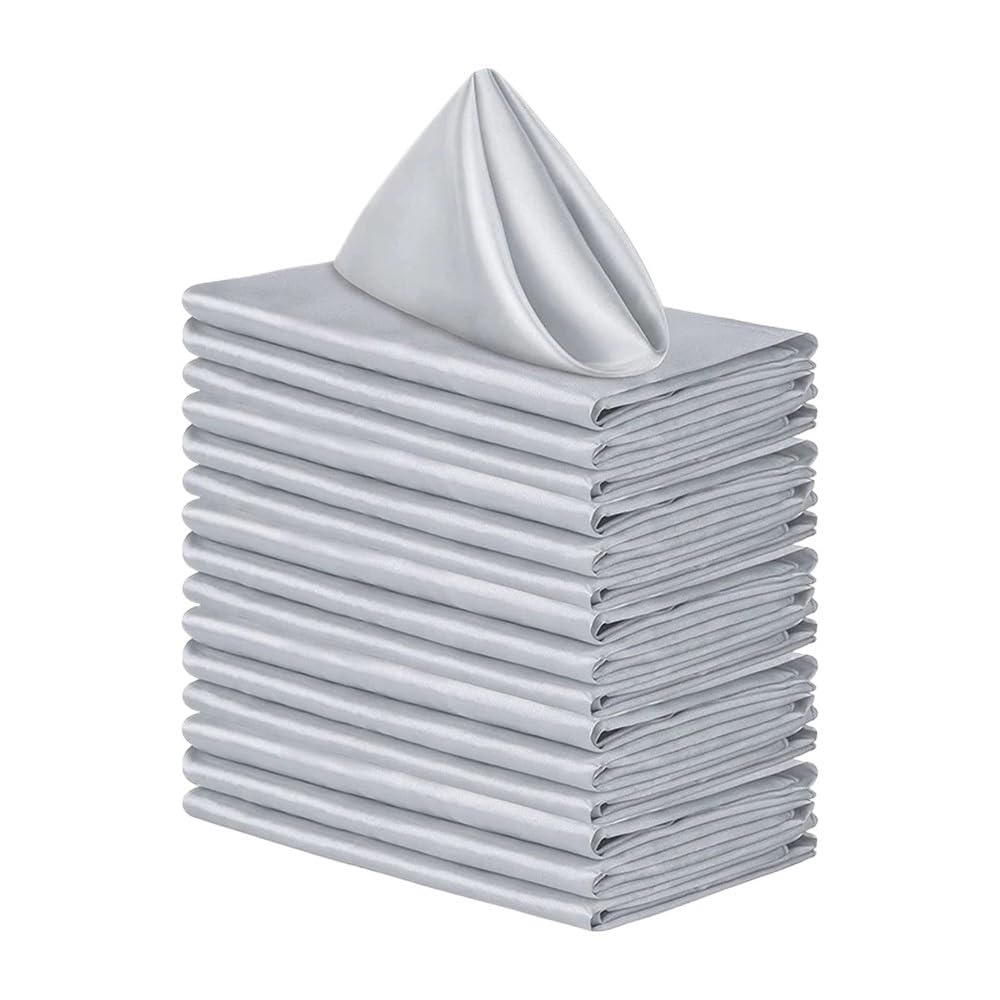 6PCS Satin Napkin Silk Serving Table Decor Napkins Dinner Towel For Wedding Banquet Party Restaurant Decoration(Grey 6PCS)