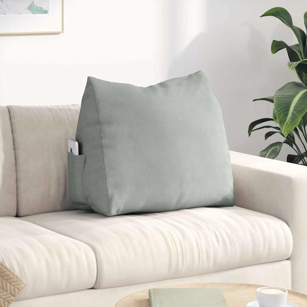 Cuscino per schienale grigio chiaro, 60 x 20 x 50 cm, tessuto in velluto a