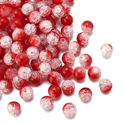 Hiswan 100pcs Crackle Lampwork Glass Beads 8mm Handcrafted Round Lampwork Loose Spacer Beads for Crafts Bracelets Necklaces Jewelry Making