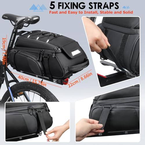 image for RAINSMORE Bike Bags for Bicycle Rear Rack 15L Waterproof Bike Ebike Tr