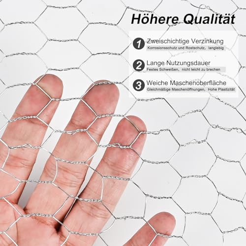 Cieex Kaninchendraht, 0.4 x7m Hasendraht Drahtzaun, Maschendraht Verzinkt, Hühnerdraht Feinmaschig, Dechseckgeflecht für Tierzäune, Handwer ksartikel und Gemüsegarten