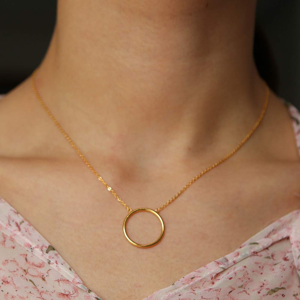 Collana con ciondolo per donna, moda, elegante, argento sterling 925, semplice cerchio geometrico rotondo, lucidato, delicato, minimale, cavo, cerchio, catena in argento minimalista