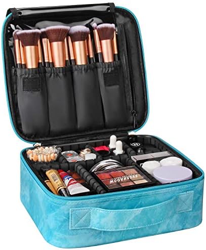 Makeup Travel Case, Makeup Bag for Women Train Case Make Up Organizers And Storage for Cosmetics Jewelry Electronics with Adjustable Shoulder Strap Seafoam