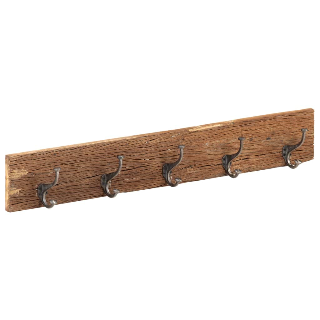 Perchero con 5 ganchos de madera maciza reciclada, 100 x 2,5 x 15 cm, para colgar en la pared, diseño rústico, accesorio de hogar sostenible, almacenamiento robusto