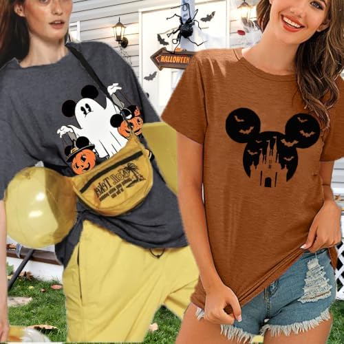 Magic Party Shirts for Women Ghost Tee Family Vacation Short Sleeve,Brown L — view 5