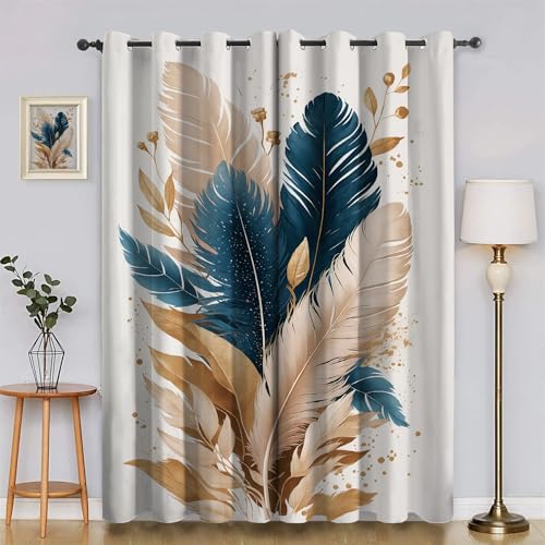 Genérico Cortinas Opacas con Aislamiento Térmico de 117 x 175 cm, Pluma IlustracióN de Arte Cortina con Ojales 2 Piezas, para Dormitorio y Sala de Estar, Decoración del Hogar &D808