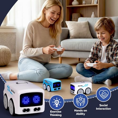 Image of Magic Mini RC Bus, 2.4 GHZ Inductive Car that Follows Drawn Line, Interactive Magic Mini Bus with Gestures Follow & Escape Modes, Idea Present for 6+ Kids Boys Girls and Adults (White)