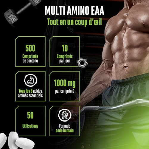 Multi Amino-EAA Pattern Code - 500 comprimés de 1000 mg chacun - Formule Human Code - Tous les 8 acides aminés essentiels - De la fermentation végétale - Hautement dosé - Végétalien – Image 5