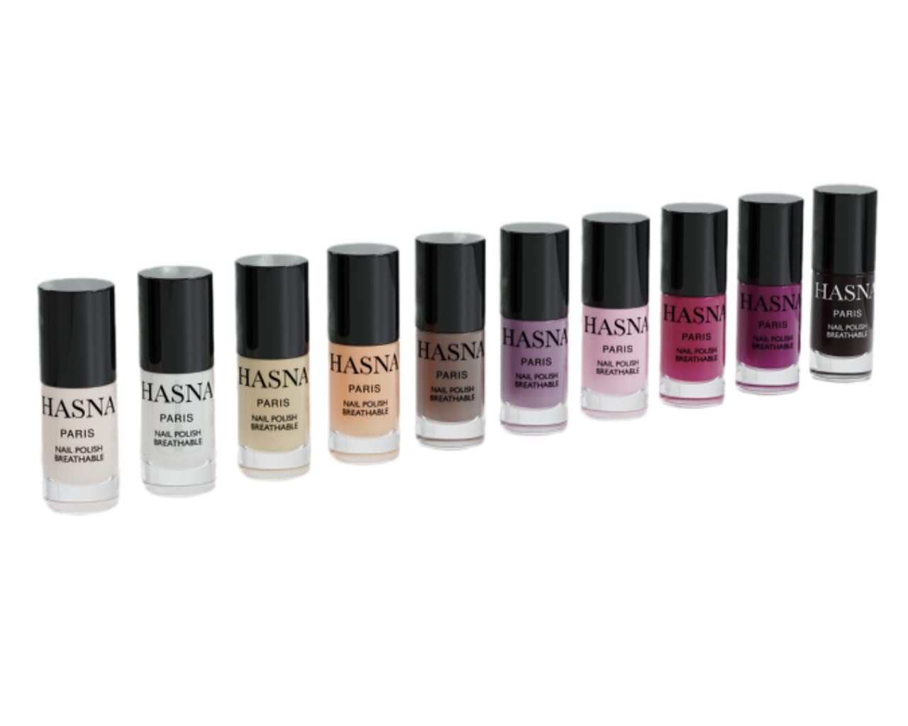 HASNA PARIS - Esmalte de uñas Halal - COLECCIÓN LUXE - Amigable con el medio ambiente - Brillo y permeable - Fácil de aplicar -10x 6ml (DUBAÏ)