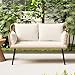 HAPPYGRILL Patio Loveseat Sofa Rattan Wicker 2-Seater Couch with Cushions & Lumbar Pillows, Metal Legs, Outdoor Furniture for Balcony, Porch, Deck (Off White)