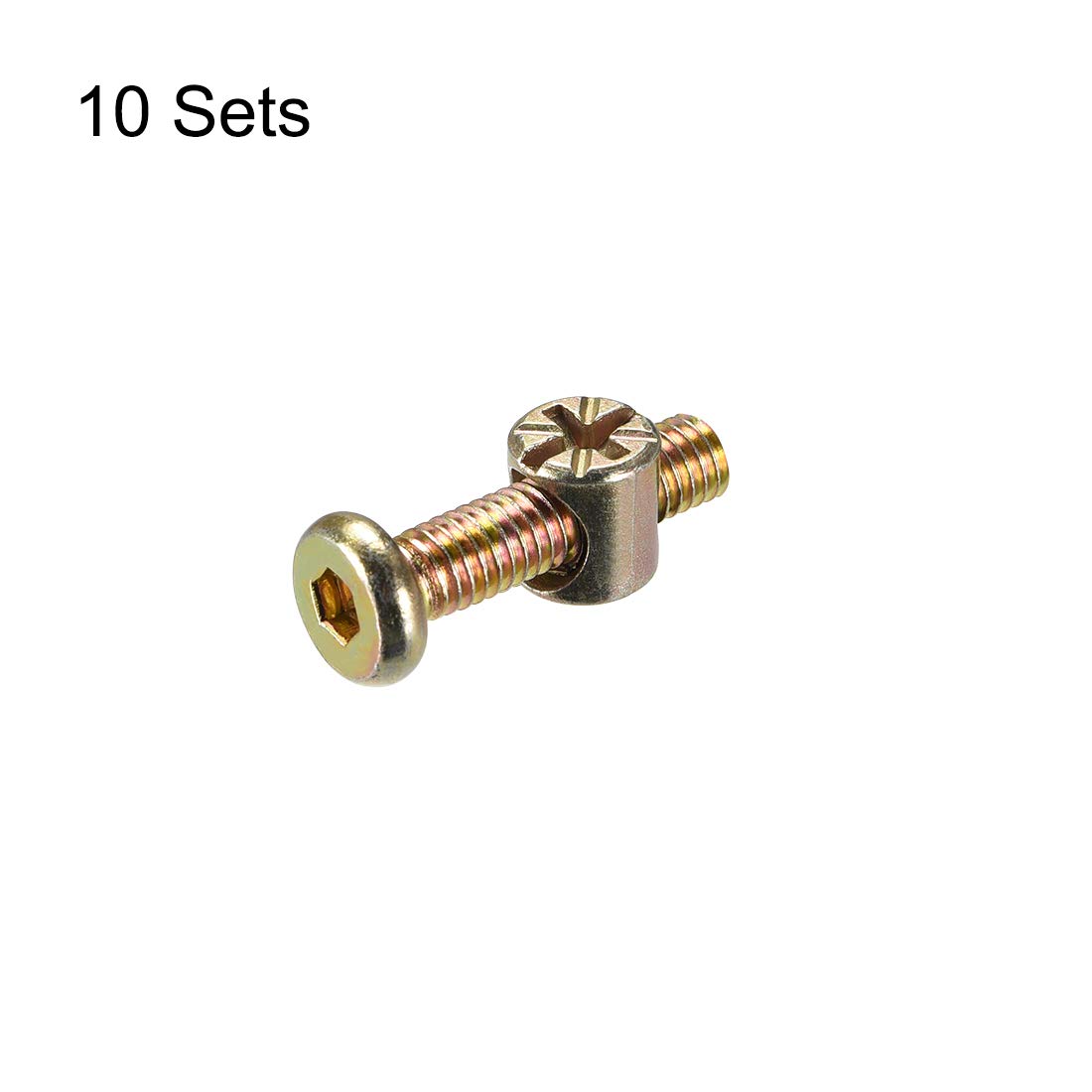 uxcell M6 x 25mm Furniture Bolts Nut Set Hex Socket Screw with Barrel Nuts Phillips-Slotted Zinc Plated 10 Sets