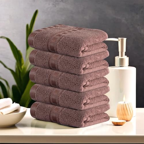 Image of Urbane Home Pack of 5 Cotton Hand /Face Towels for Men & Women | Easily Washable | Workout Gym Napkins for Men | Pocket Towel - Brown
