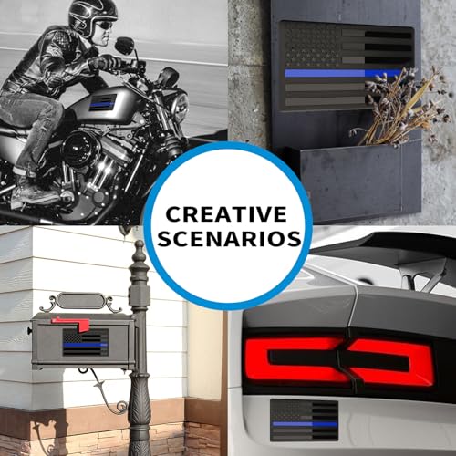 Image of 10 Pairs Embossed 3D Metal Thin Blue Line All Black American Flag Emblem Decal Stickers, Matte Black 5 inch x 3 inch Patriotic USA US Flag Decals for Car, Truck, Motorcycle Honoring Police Law Enforcement