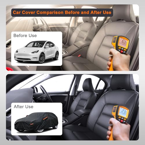 Kayme 7 Layers Car Cover Custom Fit for Tesla Model Y, Waterproof All Weather for Automobiles, Outdoor Full Car Cover Sun Rain UV Snow Protection.with Zipper and Charging Port. Black - Image 6