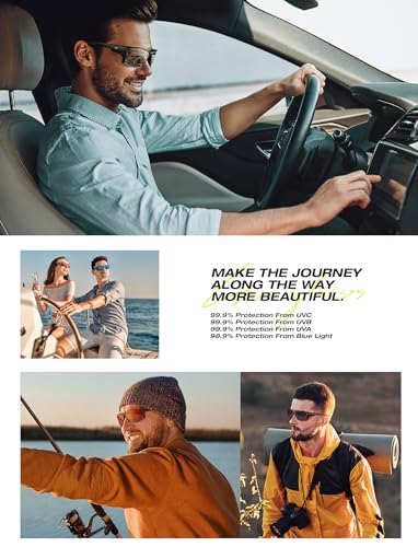 RIVBOS Polarized Mens Sunglasses Fashion UV Protection Sports Driving Baseball Golf Fishing RBS861-Black Ice Blue Lens