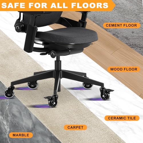 Image of Office Chair Wheels for Casters Replacement - 3 inch Rubber Wheels for Computer Gaming Desk Caster Smooth & Safe Rolling for All Floors Hardwood and Carpet - Set of 5 - Clear