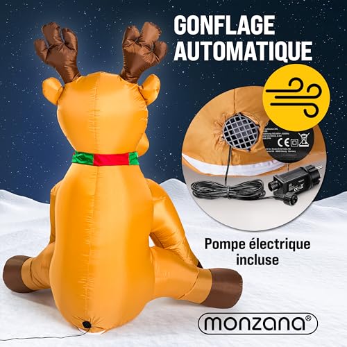 MONZANA® Renne de noël gonflable 180 cm éclairage LED matériel de fixation IP44 décoration Noël extérieur personnage figurine Noël autogonflant – Image 4