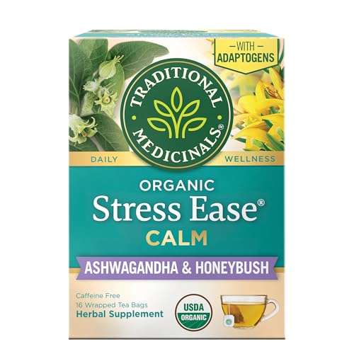 Traditional Medicinals Organic, Stress Ease Calm with Adaptogens, Ashwagandha & Honeybush - Promotes...