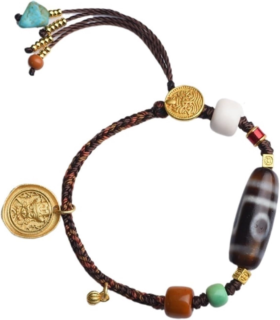 YNIYUJKL Bracelets,Lucky Charm,Braided Bracelets, Tibetan Multi-Precious Tiger'S Teeth Wrapped Dzi Nine-Eye Bracelet Women'S Literature To Play The New Chinese Ethnic Style Hand-W