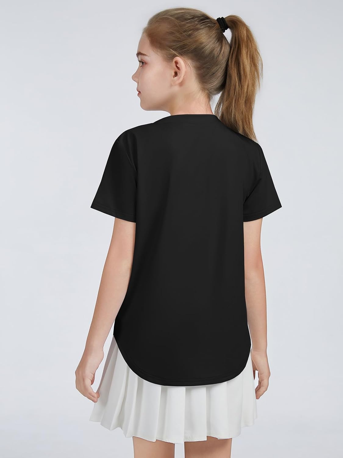 Girls Athletic Short Sleeve Shirts Kids Curve Hem Soft Tunic Tops Gym Workout Active Tee - Image 3