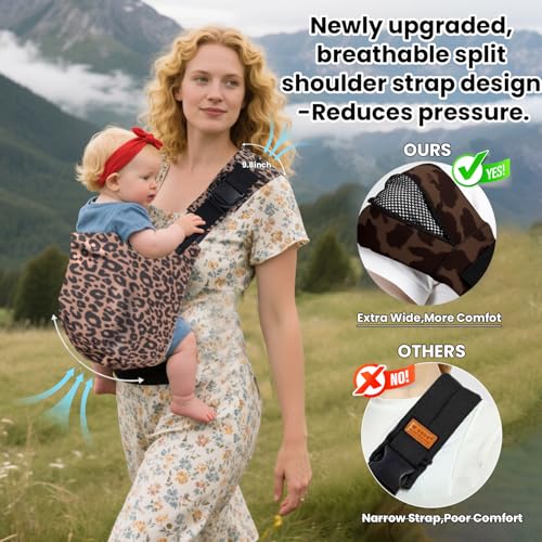 baby sling carrier adjustable baby sling 2025 upgraded toddler sling comfortable baby wrap carriers ergonomic-designed travel friendly carrying 10-45 lbsleopard