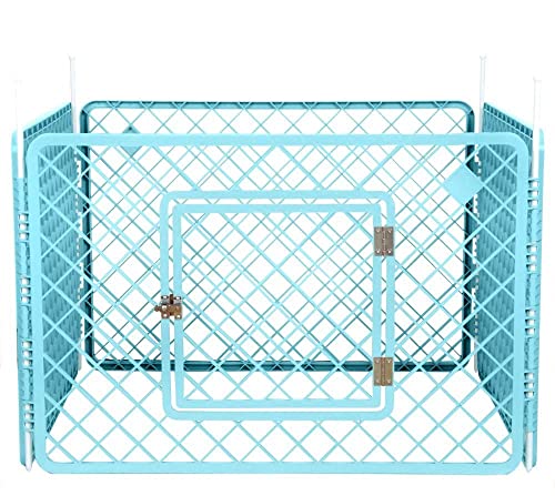 Iris Ohyama, Parc à chiot 0.8 m², 4 panneaux & tiges pour montage Porte avec crochet de fermeture Résistant aux intempéries pour chien - Pet CircleH-604, Bleu