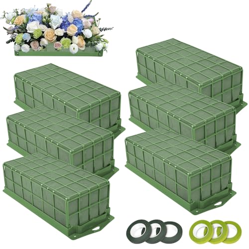 6PCS Floral Foam Cage Flower Cage Holder Dry and Wet Rectangle Flower Arrangement Hangable Green Blocks Floral Foam Cages for Artificial Flesh Flower Wedding Holiday Home Garden Party Decorations
