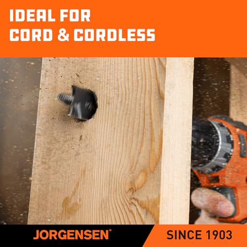 Image of Jorgensen 1 inch x 6 inch Spade Drill Bit, 1 /4 inch Hex Shank | High-Performance Carbon Steel Paddle Bit for Woodworking, Self-Feeding Threaded Tip