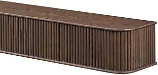 Modern Ember Alfama 72 Inch Fireplace Wood Mantel Shelf with Fluted “Reed” Details in Umber | Natural White Oak Wood | Stained Finish | DIY Mounting Hardware Included | 72" W x 6" H x 8" D