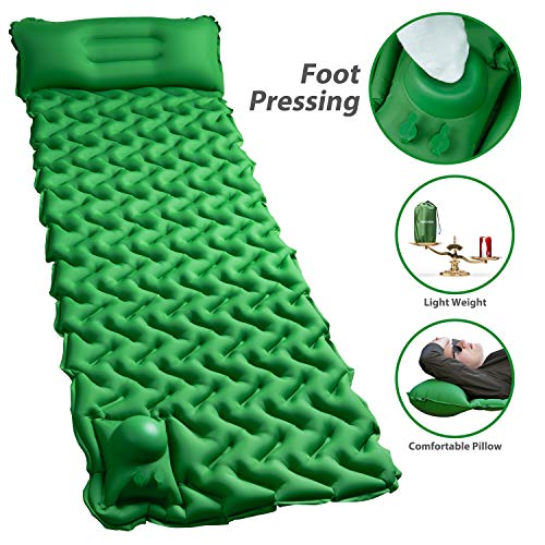 POPCHOSE Camping Sleeping Pad with Air Pillow Compact Ultralight Inflatable Camping Mat Built