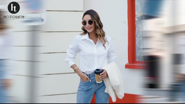 HOTOUCH Slim Fitted Formal Work Dress Blouses Long Sleeve Button-up Collared Tops V Neck Button Down Shirts for Women : Clothing, Shoes & Jewelry