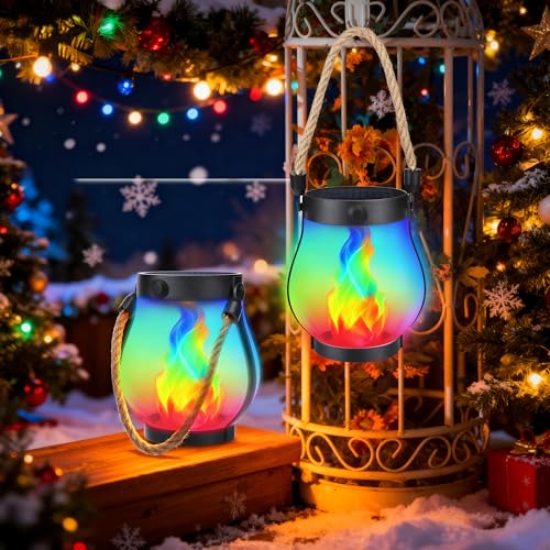 Jyoiat 2 Pack Solar Outdoor Lanterns, Dancing Flame Lights, Multicolor - image 8