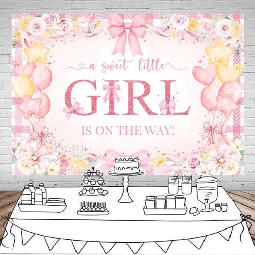 Fondo para baby shower rosa con lazo 5x3ft miniatura 4