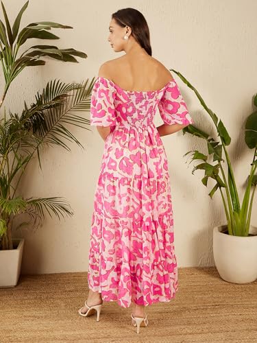 Rare Women's Polyester Fit And Flare Maxi Dress (Ep8120A_Pink