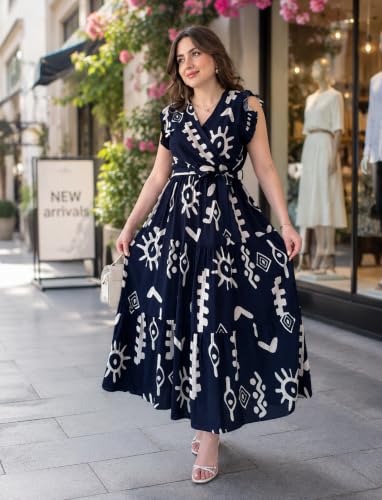 Image of ROYALICA Women's Pure Cotton Maxi Midi Dress Western Dress for Women Elegant Floral Printed Long Dresses | Soft & Breathable Fabric | Casual Trending Dress for Women