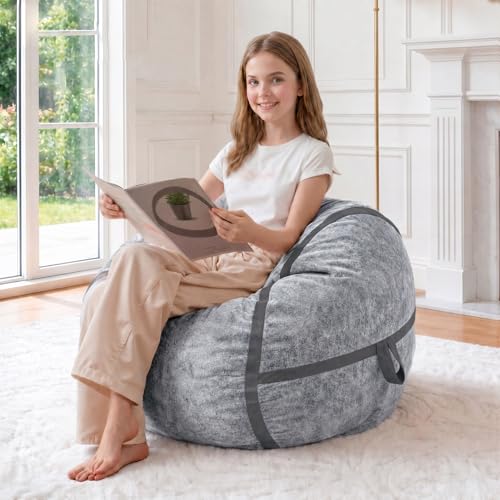 Image of 2FT Bean Bag Chair 2'Bean Bag Chairs with Memory Foam Filled Small Bean Bag | Bean bags with Machine Washable Cover Luxurious Velvet Fabric, Comfy Chairs for Living Room, Bedroom, Dorm, Darkgrey