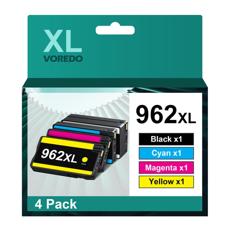 962XL Ink Cartridges Combo Pack Compatible for HP 962 XL HP962XL 962XL 962 Ink Replacement for HP Officejet Pro 9010 9020 Series, 9015 9016 9018 9020 9025 Printers (4 Pack) with Upgraded Chip Version