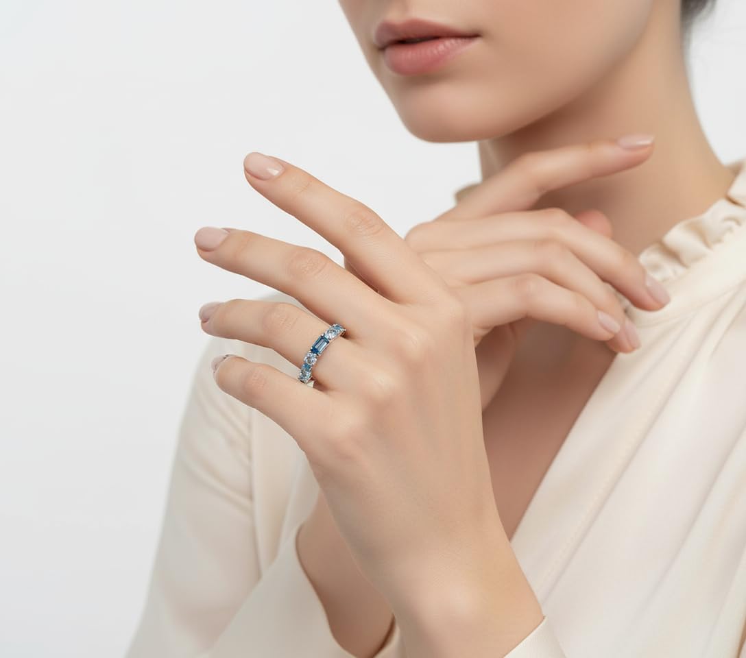 925 Sterling-Silver 7 Stone Ring Beautiful Mossanite Design Bridal Wedding Loose Gemstone Jewelry for Men Women Ring Size US 4 to 13