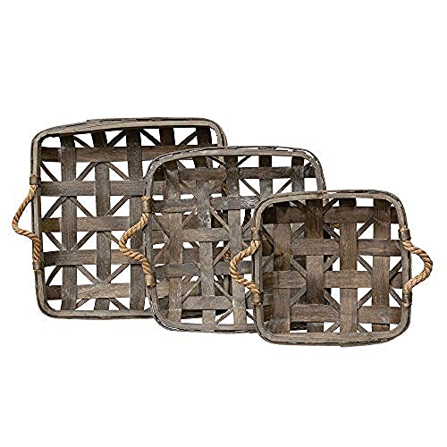 Cwi Square Tobacco Basket With Metal Straps - Small, Medium, And Large Hanging Basket For Wall Storage And Decorations - 3 - Dark Brown #TOP14
