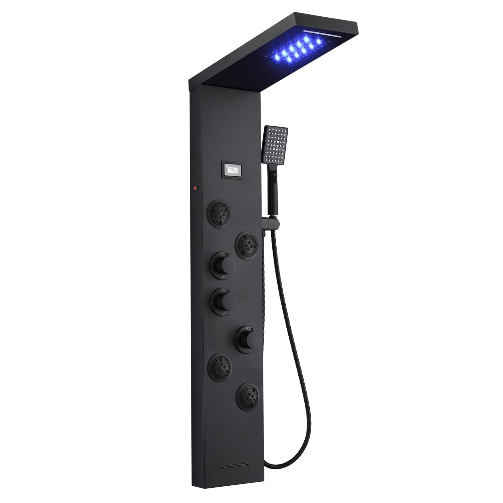 5-in-1 LED Shower Panel Tower System Matte Black Stainless Steel