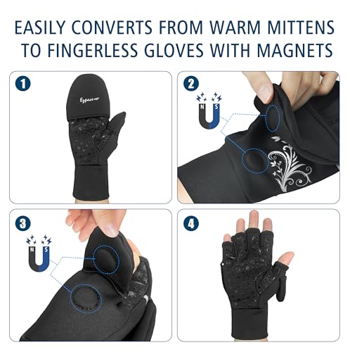 Manoplas convertibles para correr con solapa cortavientos guantes mujer 2