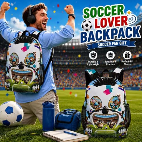 Image of Cute Backpack Soccer Lover Backpack Soccer Fan Gifts,Unique gifts Cartoon Animal Travel Bookbag 17.3inch College backpack daypack for Sport Laptop work travel camping