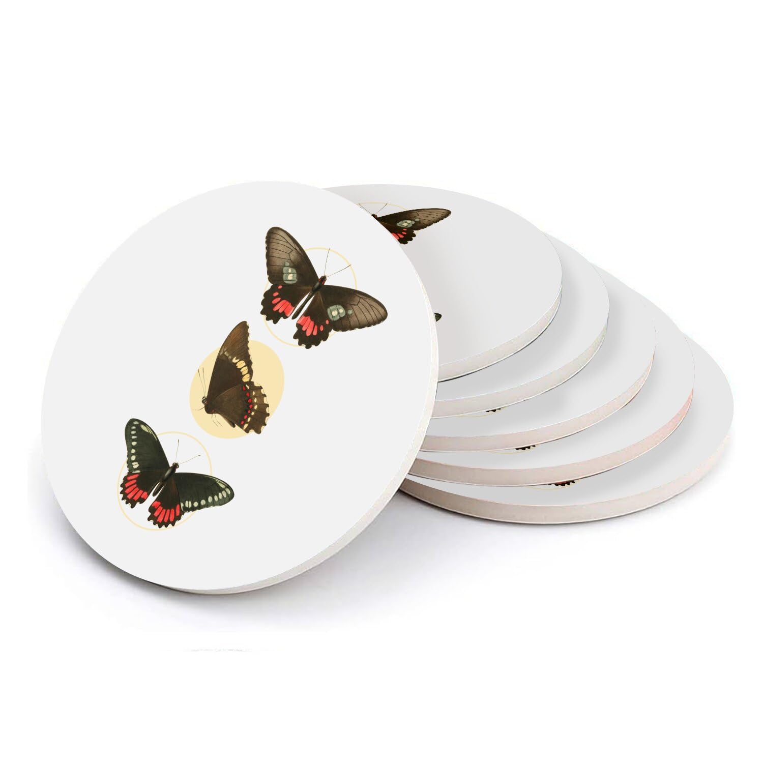 Sous-verre ronds en céramique papillons, le coffret de 6 idéal pour offrir