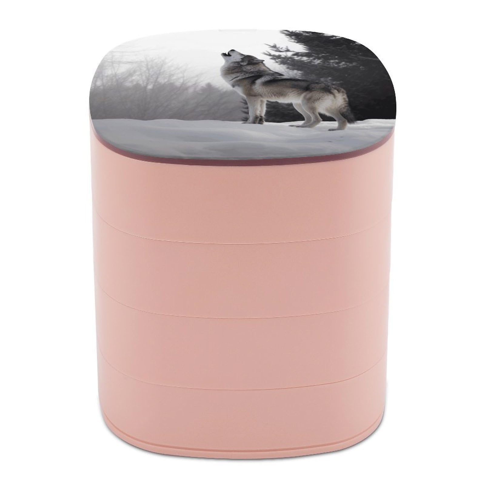 Howling Wolf Jewelry Box 4-Layer Covered Rotating Jewelry Storage Box Large Capacity Storage Boxes Portable Jewelry Case for Bracelets Earrings Necklace